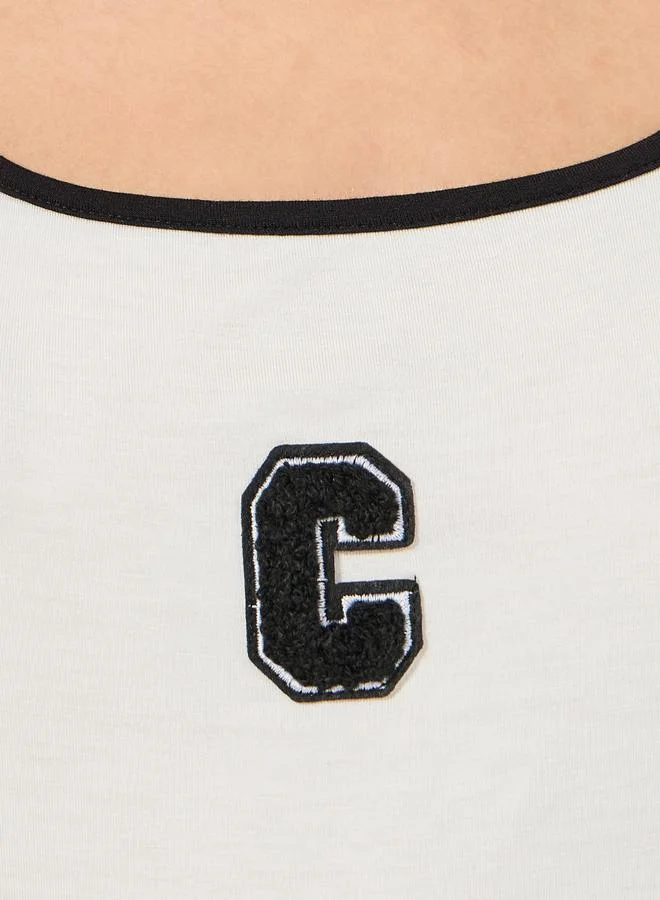 Styli Embroidered Contrast Binding Square Neck Regular Tank