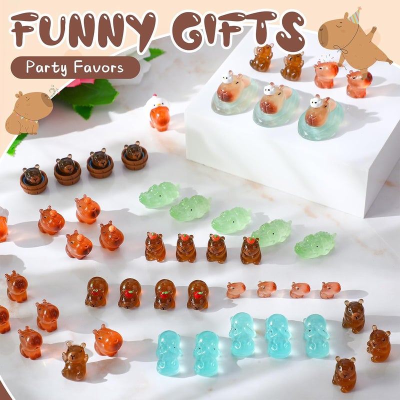 Outus 62 Pcs Luminous Mini Resin Animals Glow in The Dark Ducks Tiny Resin Animal Figurines Glow in The Dark Mini Figurines for Micro Garden Landscape Cake Potted Plants Decor Supplies (Capybara) - Image 3