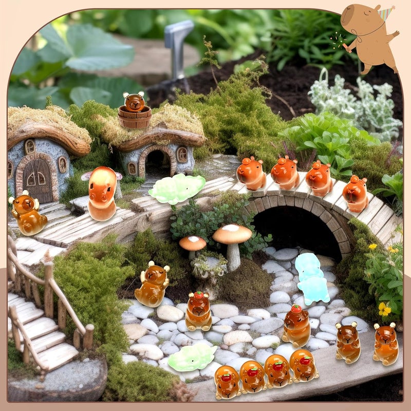 Outus 62 Pcs Luminous Mini Resin Animals Glow in The Dark Ducks Tiny Resin Animal Figurines Glow in The Dark Mini Figurines for Micro Garden Landscape Cake Potted Plants Decor Supplies (Capybara) - Image 5