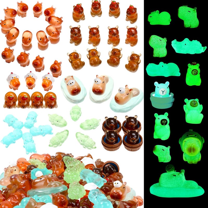 Outus 62 Pcs Luminous Mini Resin Animals Glow in The Dark Ducks Tiny Resin Animal Figurines Glow in The Dark Mini Figurines for Micro Garden Landscape Cake Potted Plants Decor Supplies (Capybara) - Image 1