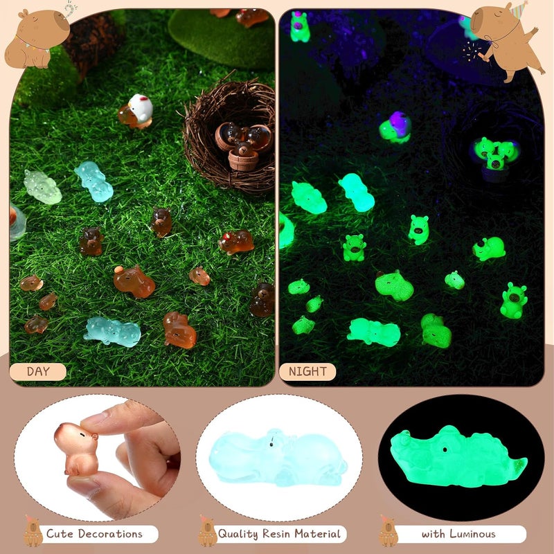 Outus 62 Pcs Luminous Mini Resin Animals Glow in The Dark Ducks Tiny Resin Animal Figurines Glow in The Dark Mini Figurines for Micro Garden Landscape Cake Potted Plants Decor Supplies (Capybara) - Image 4