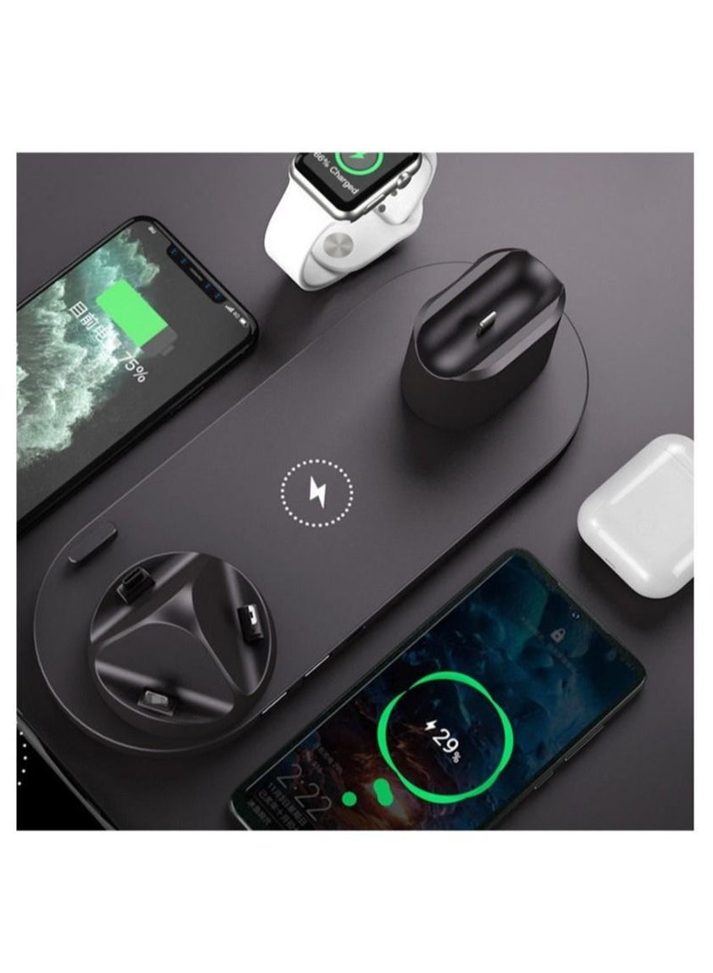 6-in-1 Charging Dock Station for Apple Watch, iPhone 13/12/11/11 Pro/11 Pro Max/X/XS/XR, Samsung S20/S10, and Qi Phones - Black