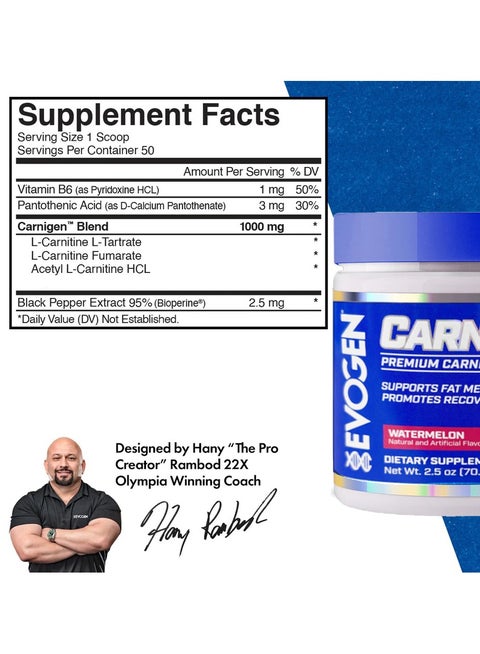 Evogen Nutrition Carnigen Carnitine Fat Burning Powder - Grape Blast - (50  Servings) | Best Price KSA