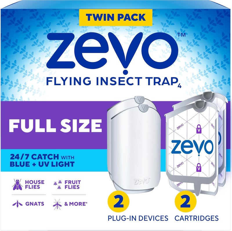 ZEVO Flying Insect Trap, Fly Trap, Fruit Fly Trap (2 Plug-in Bases + 2 Refill Cartridges) - Image 1