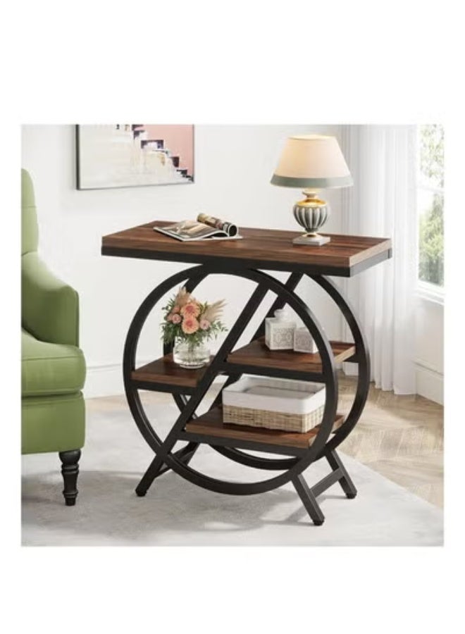 كلناميان طاولة جانبية لغرفة المعيشة، طاولة جانبية ضيقة بثلاث طبقات مع مساحة تخزين، طاولة جانبية خشبية بأريكة بإطار معدني باللون البني - Image 2