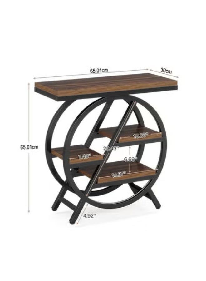 كلناميان طاولة جانبية لغرفة المعيشة، طاولة جانبية ضيقة بثلاث طبقات مع مساحة تخزين، طاولة جانبية خشبية بأريكة بإطار معدني باللون البني - Image 3