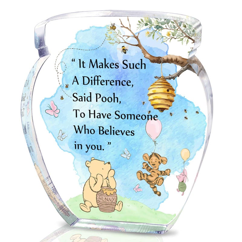 TAGDANK Hunny Pot Shape Acrylic Desk Decor Winnie Long Distance Friendship Gifts Inspirational Gifts, Pooh Quotes Desk Sign Decor, Birthday Gifts Graduation Gifts for Women Best Friend Mom Sister - 01 - Image 1