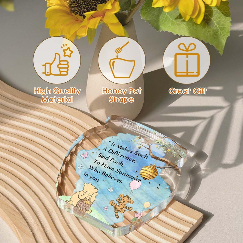 TAGDANK Hunny Pot Shape Acrylic Desk Decor Winnie Long Distance Friendship Gifts Inspirational Gifts, Pooh Quotes Desk Sign Decor, Birthday Gifts Graduation Gifts for Women Best Friend Mom Sister - 01 - Image 3