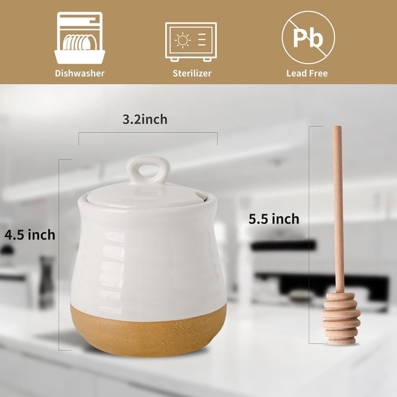 Hasense Ceramic Honey Pot with Lid and Dipper Stick, 12 Ounce HoneyJar Dish for Home Kitchen, Farmhouse Honey Container for Christmas Gift, Dishwasher Safe, White - Image 4