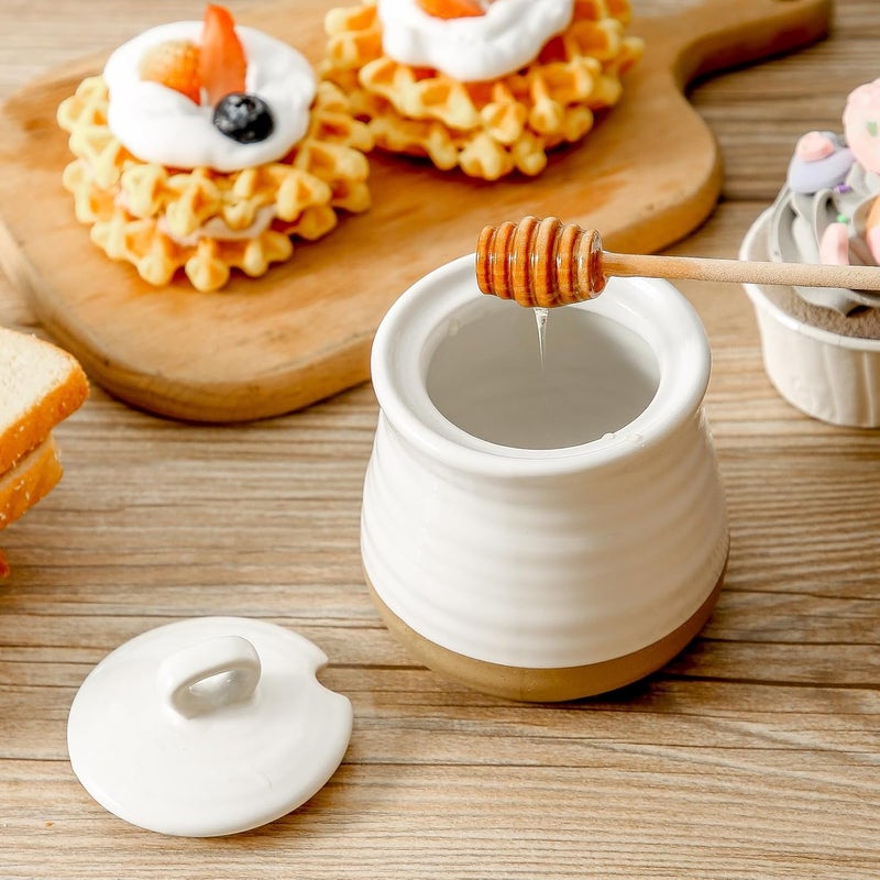 Hasense Ceramic Honey Pot with Lid and Dipper Stick, 12 Ounce HoneyJar Dish for Home Kitchen, Farmhouse Honey Container for Christmas Gift, Dishwasher Safe, White - Image 5