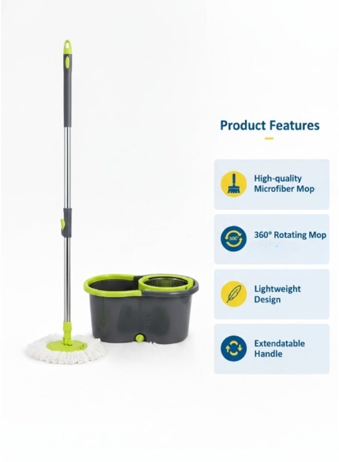برايت هوم مممسحة دوّارة مع دلو – عصا ستانلس ستيل 360° ورأسان للممسحة، نظام تنظيف سهل - Image 4