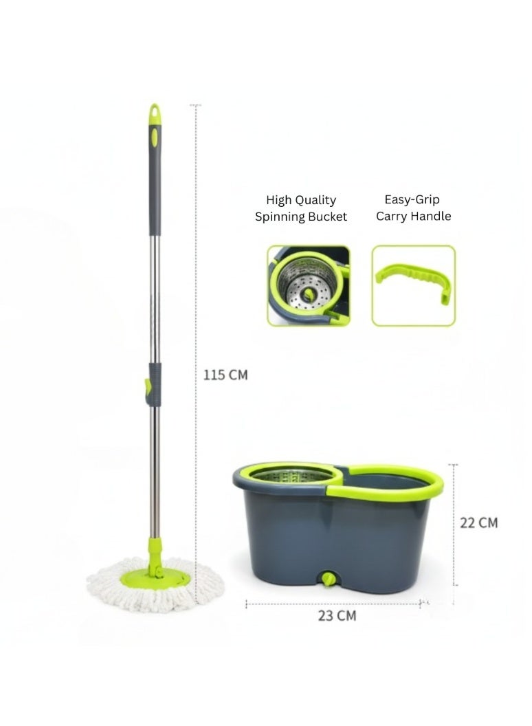 برايت هوم مممسحة دوّارة مع دلو – عصا ستانلس ستيل 360° ورأسان للممسحة، نظام تنظيف سهل - Image 2