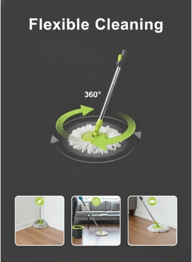 برايت هوم مممسحة دوّارة مع دلو – عصا ستانلس ستيل 360° ورأسان للممسحة، نظام تنظيف سهل - Image 5