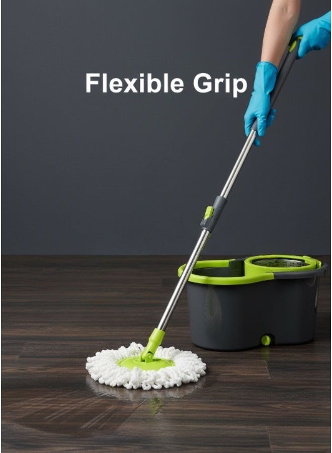برايت هوم مممسحة دوّارة مع دلو – عصا ستانلس ستيل 360° ورأسان للممسحة، نظام تنظيف سهل - Image 3