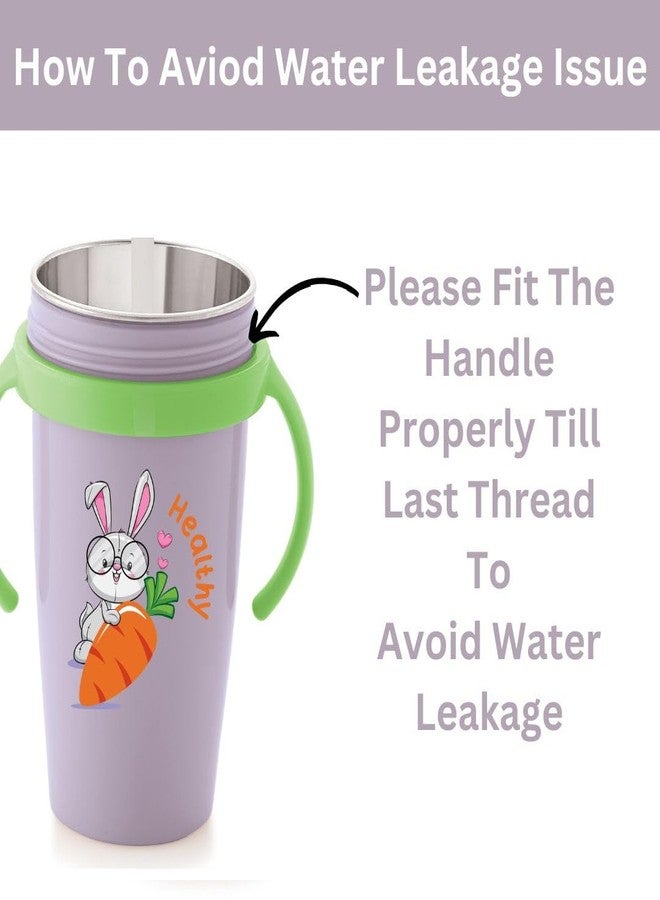 Zerya Inner Stainless Steel Outer Plastic 360ml BPA-Free Cute Animal Design Baby Sipper Kids Water Bottle with Straw and Side Handle for Kids (Gravity - Purple) - Image 2