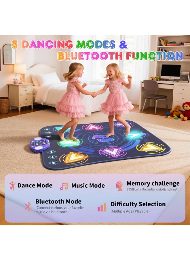 Altheqa Dance Mat Toys for 3-12 Year Old Girls & Boys, Dance Mats with Light Up 8-Buttons & Wireless Bluetooth, Music Dance Toy with 5 Modes Game, Birthday Xmas Gifts for 3 4 5 6 7 8 9 10+ Year Old Girls Boys (Style: Tech Arrows Pattern) - Image 4
