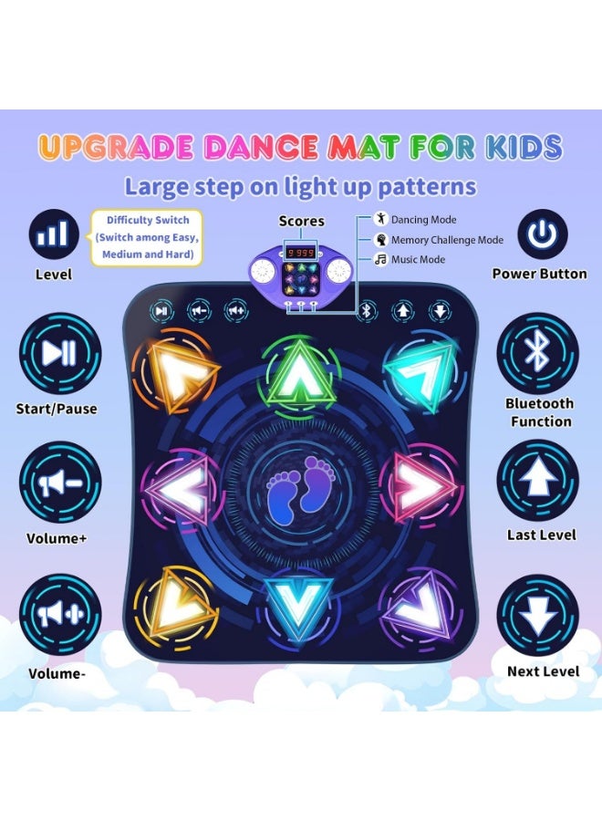 Altheqa Dance Mat Toys for 3-12 Year Old Girls & Boys, Dance Mats with Light Up 8-Buttons & Wireless Bluetooth, Music Dance Toy with 5 Modes Game, Birthday Xmas Gifts for 3 4 5 6 7 8 9 10+ Year Old Girls Boys (Style: Tech Arrows Pattern) - Image 3