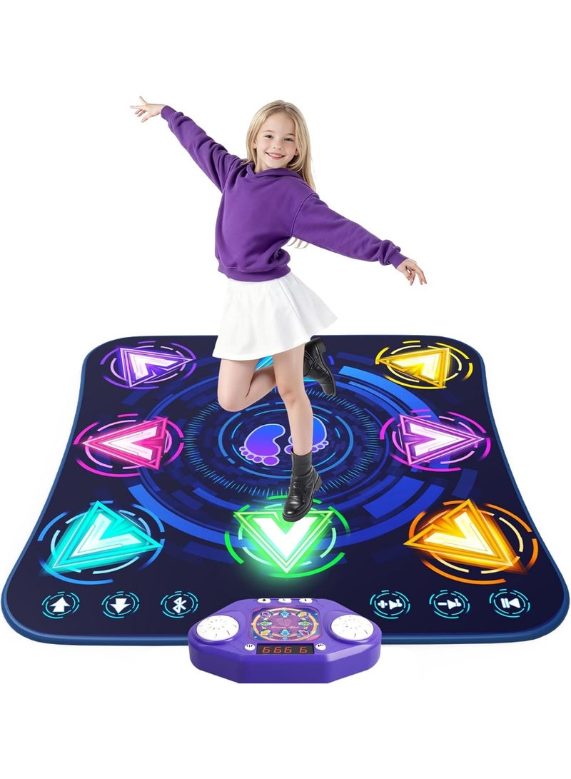 Altheqa Dance Mat Toys for 3-12 Year Old Girls & Boys, Dance Mats with Light Up 8-Buttons & Wireless Bluetooth, Music Dance Toy with 5 Modes Game, Birthday Xmas Gifts for 3 4 5 6 7 8 9 10+ Year Old Girls Boys (Style: Tech Arrows Pattern) - Image 1