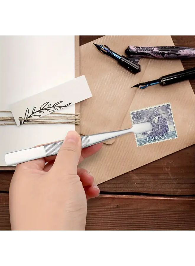 2 Pcs Wide Tip Metal Stamp Tweezers Silvery Durable Collecting Tool Ergonomic Grip - Image 5