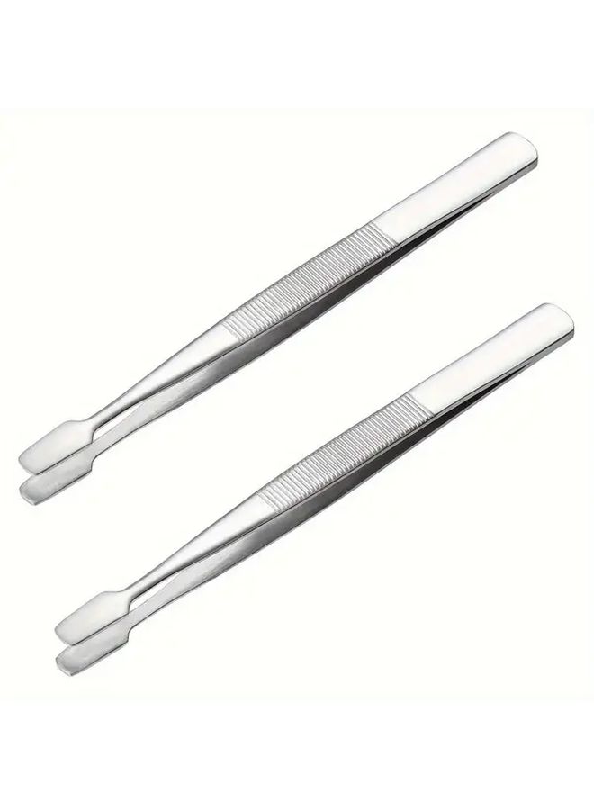2 Pcs Wide Tip Metal Stamp Tweezers Silvery Durable Collecting Tool Ergonomic Grip - Image 3