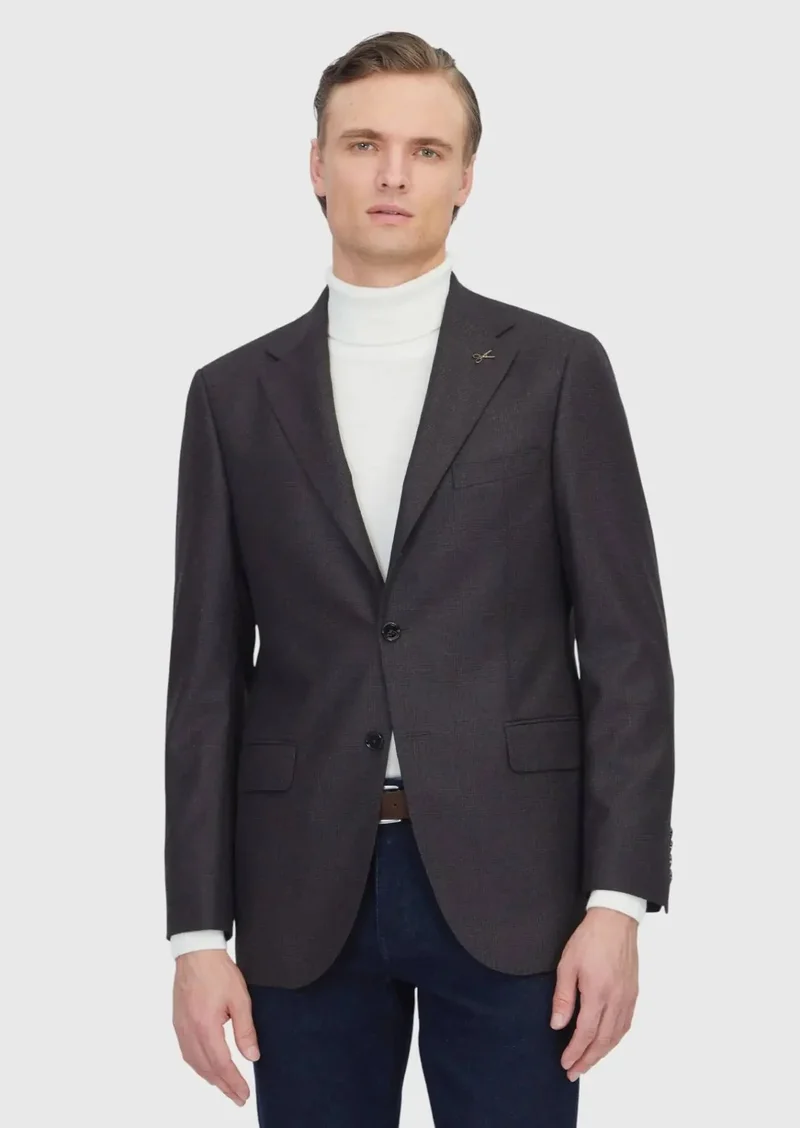 RAMSEY Brown Patterned Regular Fit 100% Wool Jacket