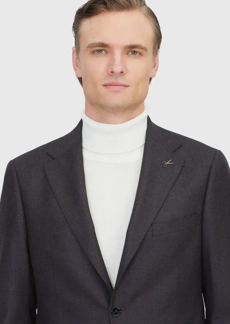 رامسي جاكيت بني منقوش بقصة عادية مصنوع من الصوف الخالص 100%