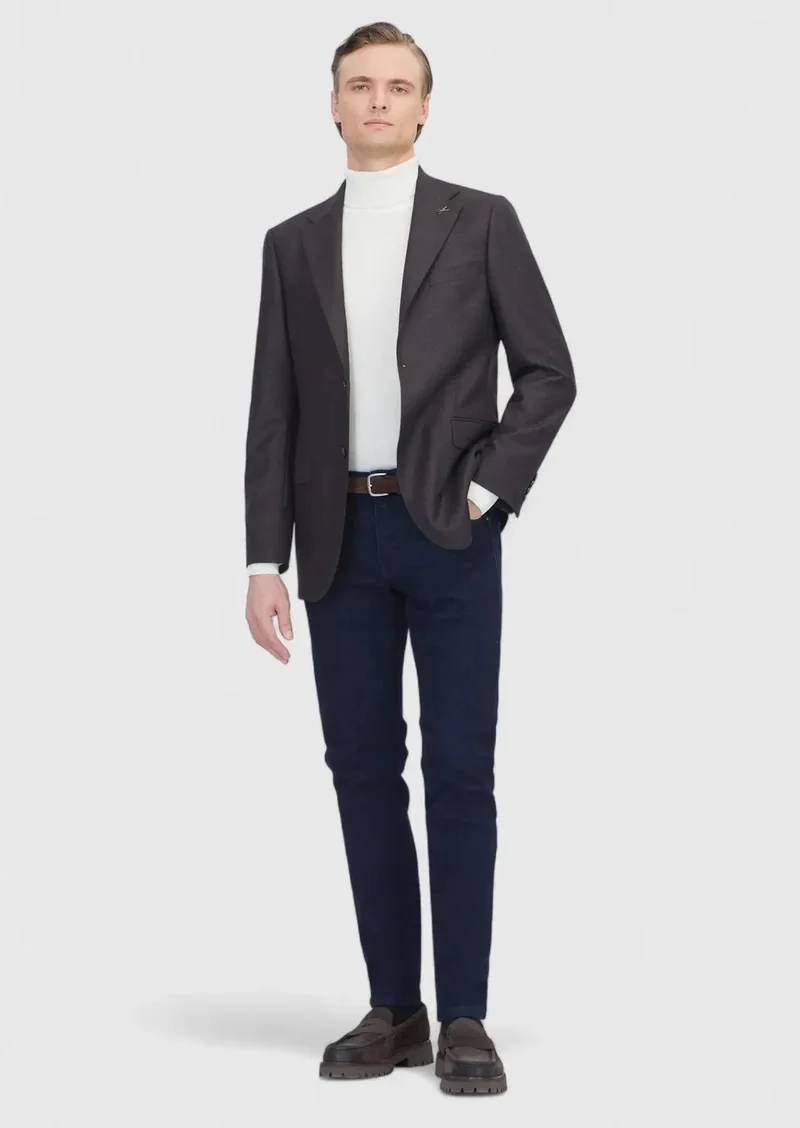 رامسي جاكيت بني منقوش بقصة عادية مصنوع من الصوف الخالص 100%