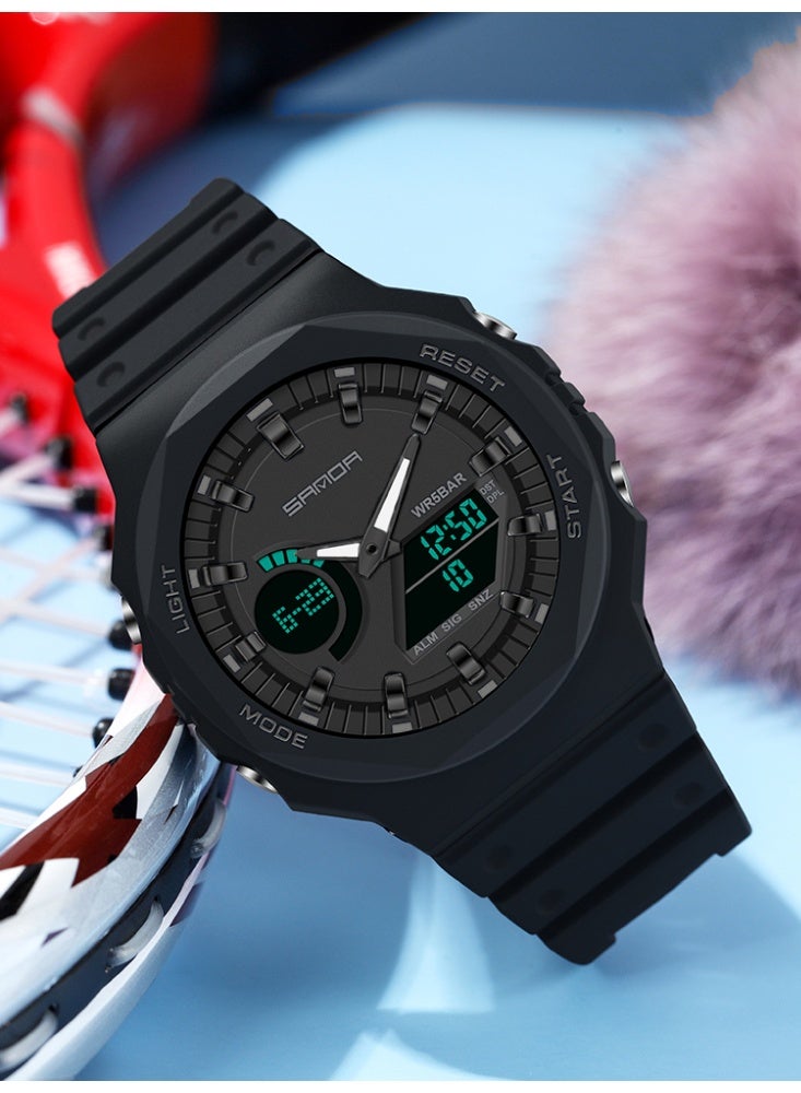 SANDA Top Luxury Men's Quartz Watches Waterproof Men Sport Watch Dual Display LED Digital Wristwatch Black - Image 5