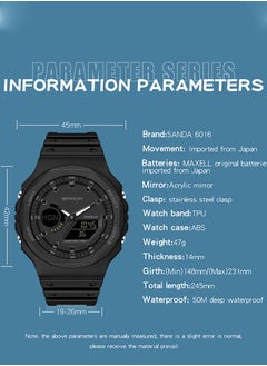 Sanda SANDA Top Luxury Men's Quartz Watches Waterproof Men Sport Watch Dual Display LED Digital Wristwatch Black  - Image 3