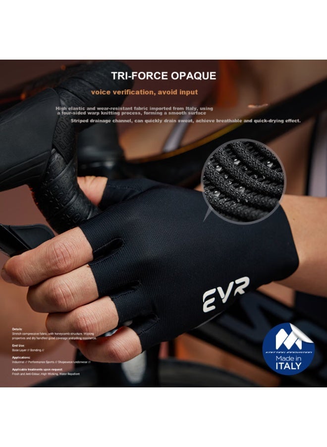 Evr Double Arrow Cycling Gloves, Miti Fabric, Half-finger, Summer Shock-absorbing Short Finger, Black, M - Image 2