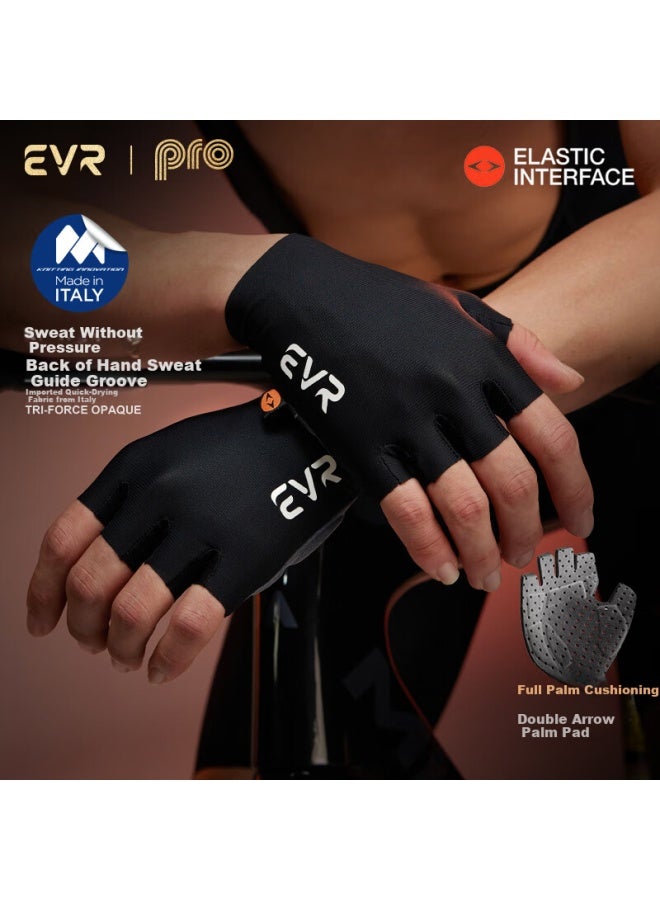 Evr Double Arrow Cycling Gloves, Miti Fabric, Half-finger, Summer Shock-absorbing Short Finger, Black, M - Image 1