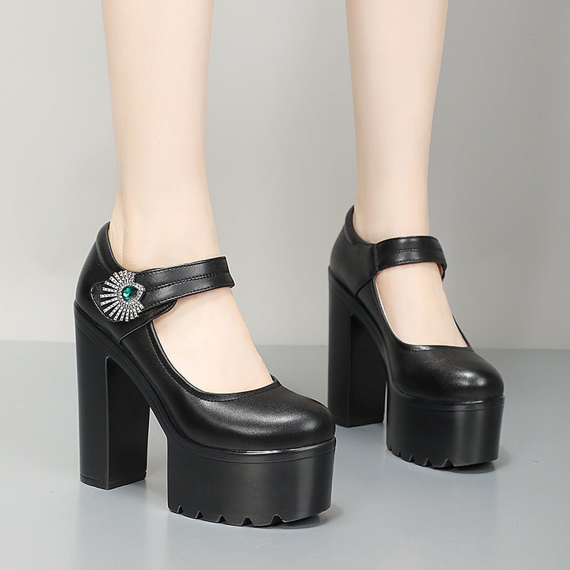 Thick Heel Catwalk High Heels Thick Bottom Waterproof Platform Super High Heel Model Performance Shoes Work Shoes - Image 3