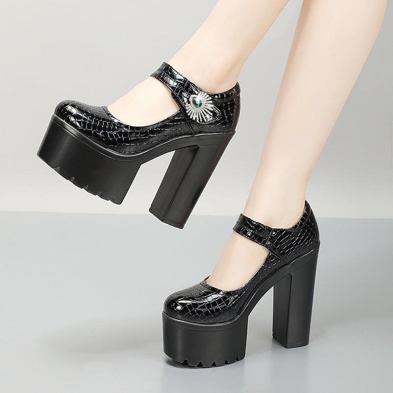 Thick Heel Catwalk High Heels Thick Bottom Waterproof Platform Super High Heel Model Performance Shoes Work Shoes - Image 2