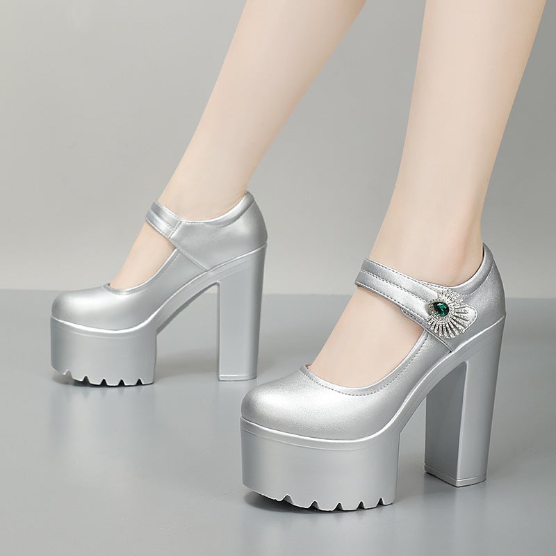 Thick Heel Catwalk High Heels Thick Bottom Waterproof Platform Super High Heel Model Performance Shoes Work Shoes - Image 4