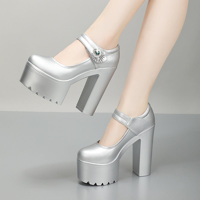 Thick Heel Catwalk High Heels Thick Bottom Waterproof Platform Super High Heel Model Performance Shoes Work Shoes - Image 1