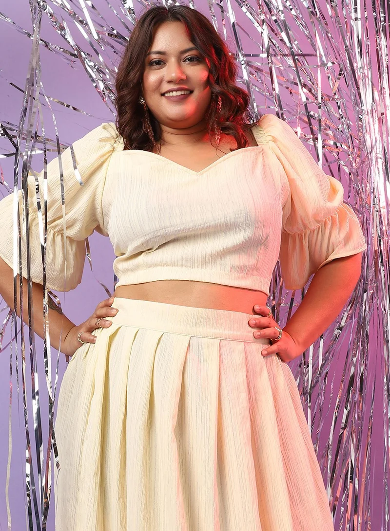 Instafab Plus Women's Light Yellow Cropped Co-Ord Set