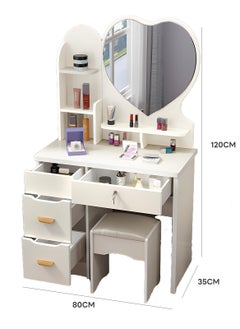 Sharpdo Multifunctional Bedroom Dresser Storage Cabinet with 4 Drawers and a Dressing Stool 80*35*120CM  - Image 5
