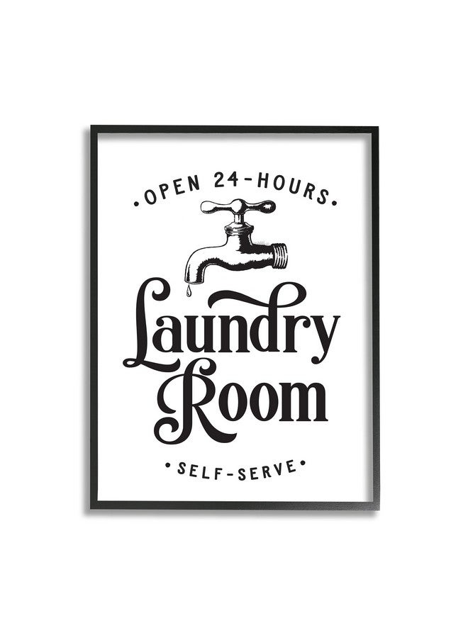 Stupell Industries Self-Serve Laundry Room Sign Vintage Faucette Drip, Designed by Lettered and Lined Black Framed Wall Art, 11 x 14, White - Image 1