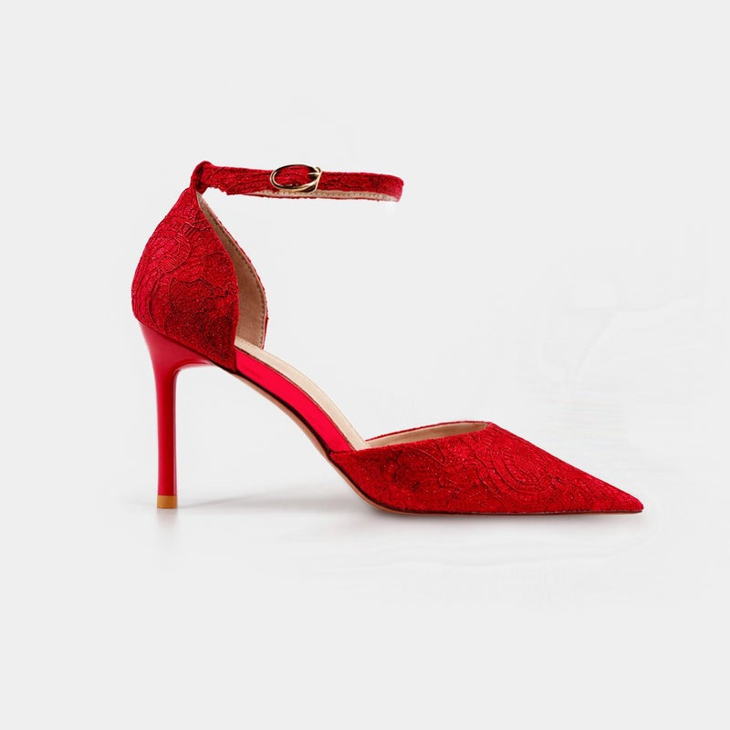 Pumps Pointed Toe Block Heels Satin Gold Women's Shoes - Image 1