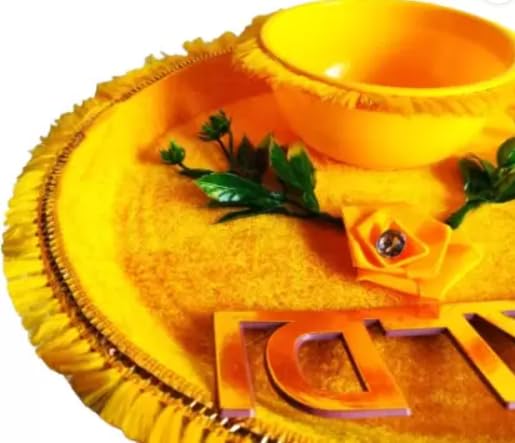 Jasmine Decor Traditional Haldi TurmericMehndi Ceremony Platter for Indian preWedding or preEngagement Ceremonies YellowHaldi Thali  - Image 3