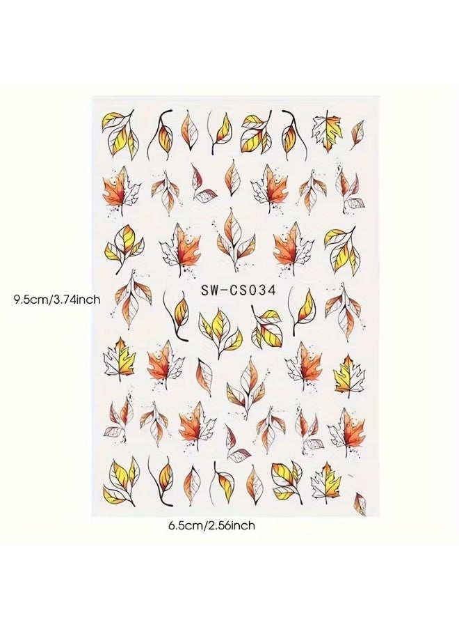 Goolsky Autumn Leaf Nail Stickers - Resin, Self-Adhesive, Plant Themed, Dull Finish, Irregular Shapes - Image 4