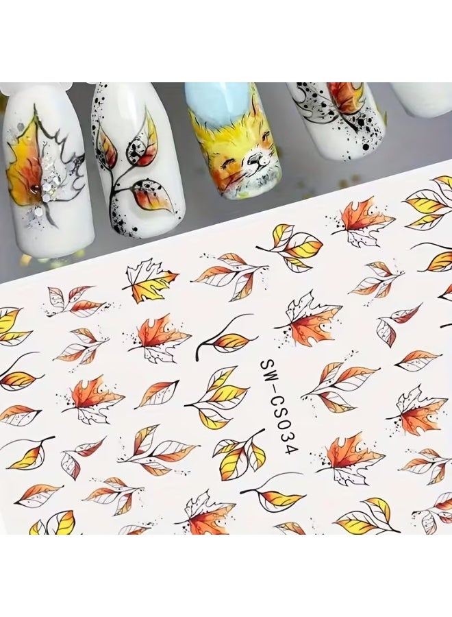 Goolsky Autumn Leaf Nail Stickers - Resin, Self-Adhesive, Plant Themed, Dull Finish, Irregular Shapes - Image 2