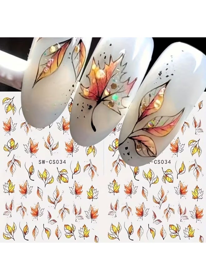 Goolsky Autumn Leaf Nail Stickers - Resin, Self-Adhesive, Plant Themed, Dull Finish, Irregular Shapes - Image 1