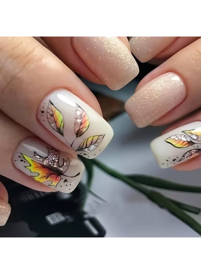 Goolsky Autumn Leaf Nail Stickers - Resin, Self-Adhesive, Plant Themed, Dull Finish, Irregular Shapes - Image 3