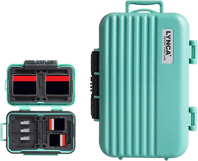 Lynca 24 Slots Camera Memory Card Case Holder Water-Resistant Anti-Shock SD Card Case Holder Wallet for 8 SD Cards 4 CF Cards 12 Micro SD/TF Cards Storage Box, Compact Memory Cards Wallet (Green) - Image 1