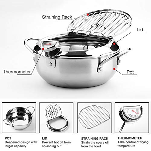 EAMATE Tempura Fry Pot, Stainless Steel Tempura Deep Fryer with Thermometer, 8 Inches, Mini Size Perfect for 2-3 People - Image 3