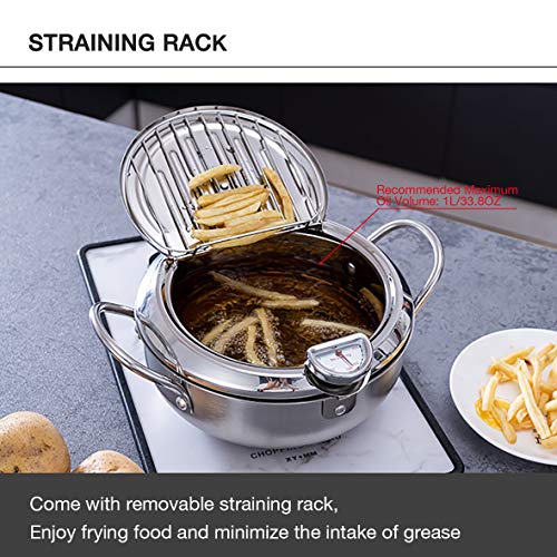 EAMATE Tempura Fry Pot, Stainless Steel Tempura Deep Fryer with Thermometer, 8 Inches, Mini Size Perfect for 2-3 People - Image 5