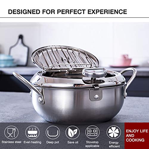 EAMATE Tempura Fry Pot, Stainless Steel Tempura Deep Fryer with Thermometer, 8 Inches, Mini Size Perfect for 2-3 People - Image 4
