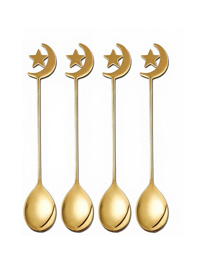 4 Pieces Gold Stainless Steel Flatware Set, 4 Gold Star Moon Spoons  - Image 1