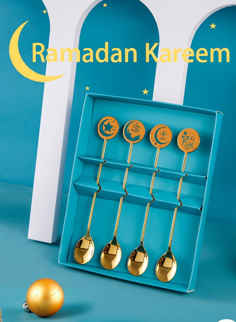 4 Pieces Gold Stainless Steel Flatware Set, 4 Gold Star Moon Spoons  - Image 5